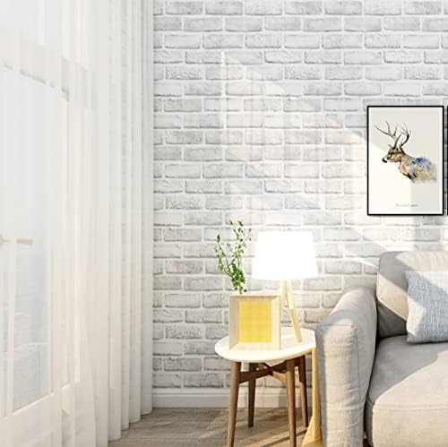 Hopeak White Brick Wallpaper Self-Adhesive Peel and Stick Wallpaper Waterproof - Image 3
