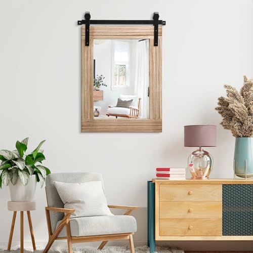 AAZZKANG Rustic Mirrors for Wall Large 26"x18" Rectangle Wood Frame Mirror - Image 6