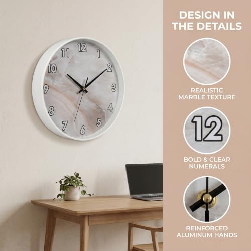 Beige White Marble Pattern Simple Luxury wall Clock Silent Non Ticking Battery - Image 3