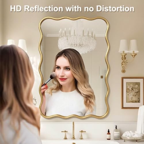 PROHOMEWARE 22x34 Gold Wavy Irregular Bathroom Mirror, Wall-Mounted - Image 4