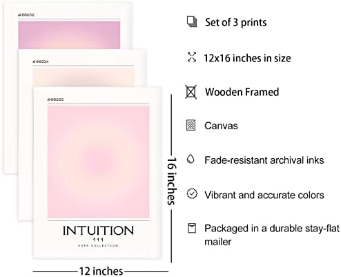 Framed 3 Piece Pink Gradient Aura Spiritual Canvas Wall Art Trippy Positive - Image 6