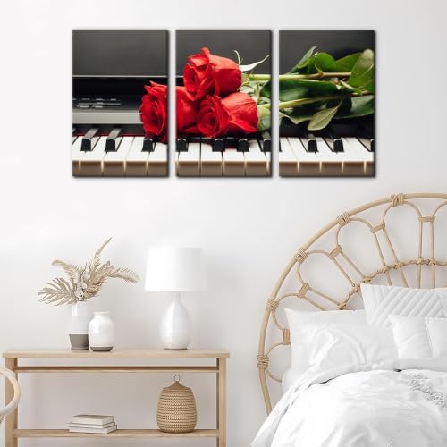 Pacimo Framed Wall Decorations Piano Keys and Red Rose 3 Piece Canvas Art Wall - Image 4