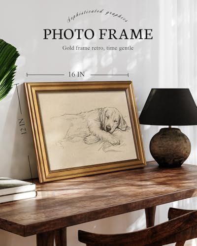 VIYYIEA Vintage Gold Framed Wall Art, Sleepy Retriever, 12x16 inch - Image 5