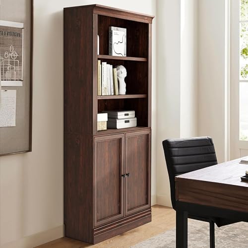 JAHRSTIM Halston Standard Bookcase w/Doors, Cabinet Bookshelf, Dark Cherry - Image 2