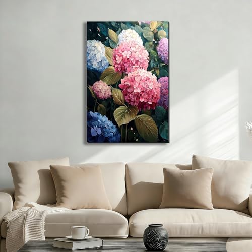 ZERILYN Ship Next Day Floral Canvas Prints Hydrangea Flower Wall Art Pink Blue - Image 2