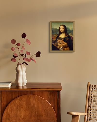 Funny Mona Lisa Cat Wall Art, Vintage Renaissance Mona Lisa Holding Orange - Image 2