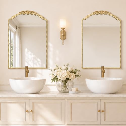 Besdomus Arched Bathroom Mirror: 24"x36" Vintage Rose Gold Wall Mirror - Image 6