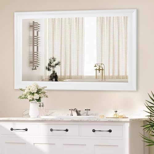 White Wall Mirror for Bathroom, Rectangle Large 30 x 48 inch Vanity Mirrors by Culer