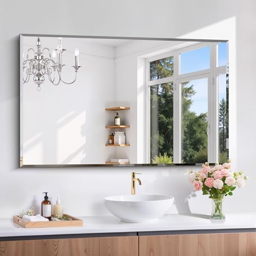 CILIBER Beveled Mirror, 30x48 Large Frameless Bathroom Mirrors by CILIBER