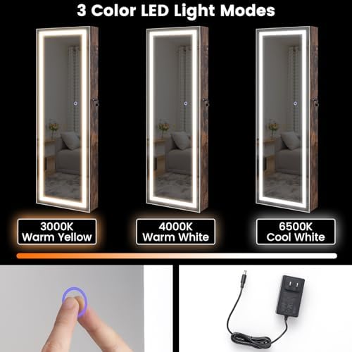 CHARMAID LED Mirror Jewelry Cabinet, 47.2'' Jewelry Armoire - Image 3