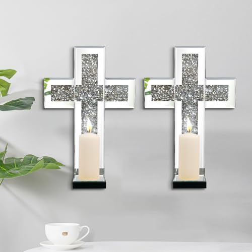 Mirrored Wall Candle Sconces Holder Set of 2, Wall Decor Living Room - Image 4