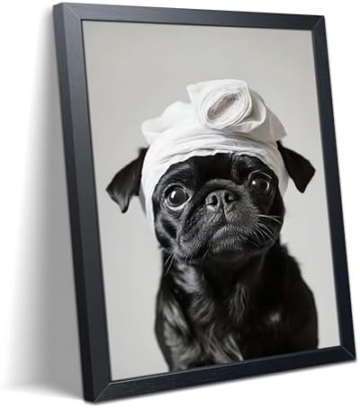 Funny Pug Bathroom Wall Art, Cute Dog Bath Canvas Print Poster, Farmhouse by Unknown
