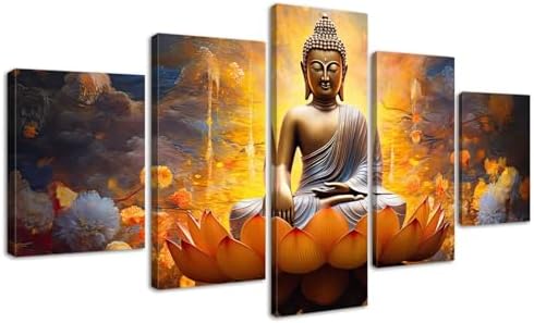 DJSYLIFE Gold Buddha Wall Art, 5 Piece Canvas Print by DJSYLIFE