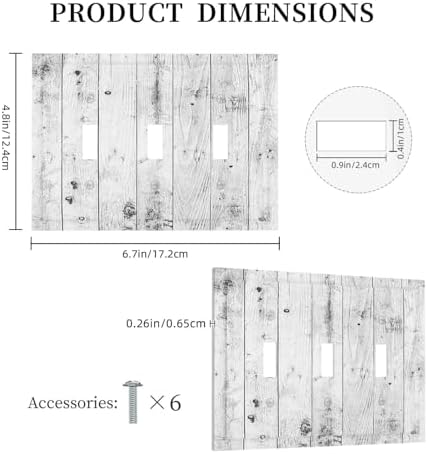 Decorative Switch Plates Rustic White Grey Wood Grain 3 Gang Wall Plate - Image 5