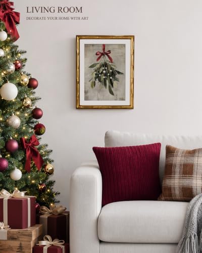 InSimSea Gold Bamboo Framed Christmas Wall Art, Retro Mistletoe - Image 6