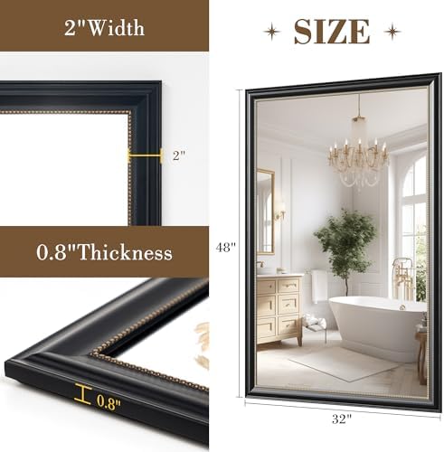 Axeman 32x48 Rectangular Wall Mirror, Decorative Bathroom Mirror, Traditional - Image 5