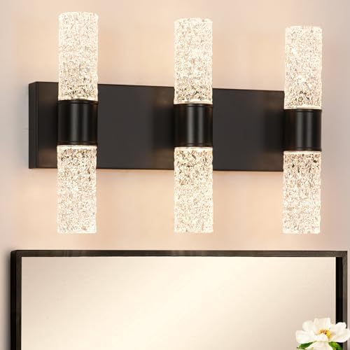 Modern Vanity Light, 6-light Black LED Vanity Light Fixture, Crystal Bathroom by Ditoon