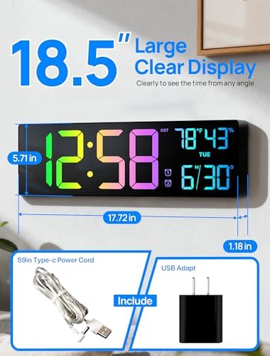 18.5" Large Digital Wall Clock, Big LED Digital Clocks, RGB Display - Image 2