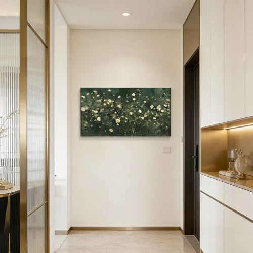 Dark Green White Wildflower Canvas Wall Art Large Moody Plant Flowers Decor - Image 3