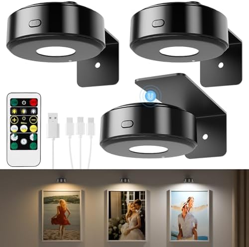 3 Pcs Picture Lights, Rechargeable Battery Operated Dimmable 3-Color Wall Light by Unknown