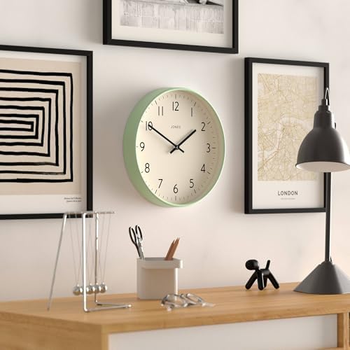 JONES CLOCKS® Studio Clock | Modern Round wall Clock | 12" | Neo Mint - Image 4