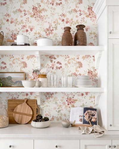 Dimoon Boho Peel and Stick Wallpaper Pink Floral Contact Paper 17.3x78.7in - Image 2