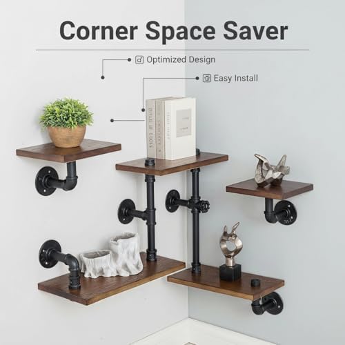 Industrial Pipe Shelves, Wall Ladder Shelving, Corner Wood Bookshelf - Image 6