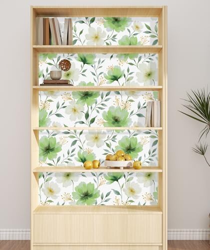 ILHIIOR Green/White Floral Peel and Stick Wallpaper Boho 17.5 x118 Inches - Image 5