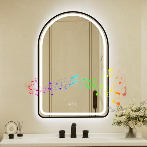 24x36 Inch Arched Black Framed LED Bathroom Mirror by JingYiMingJing
