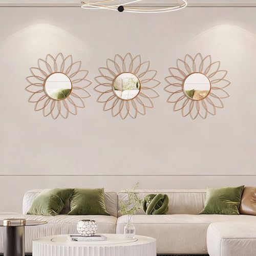 3 Pack Metal Mirrors for Wall Sunburst Wall Mirror Rose Gold Wall Art Décor - Image 6