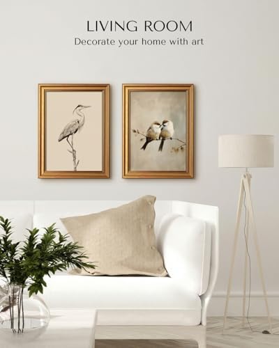 VIYYIEA Vintage Gold Framed Wall Art, Two Little Birds, 12x16 inch - Image 3
