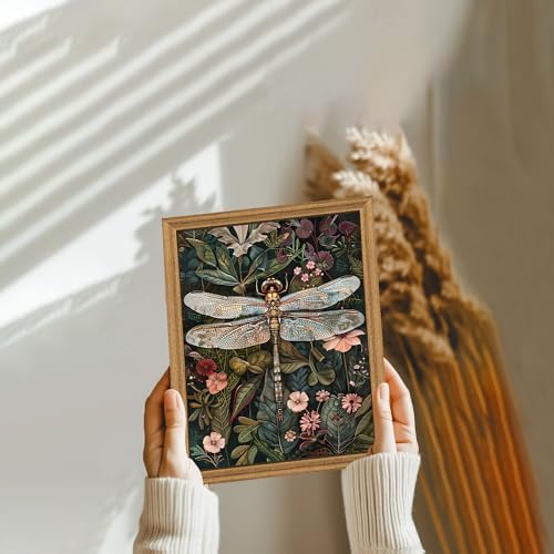 ICHZUMW Framed William Morris Vintage Dragonfly Canvas Wall Art 8x10 In - Image 3