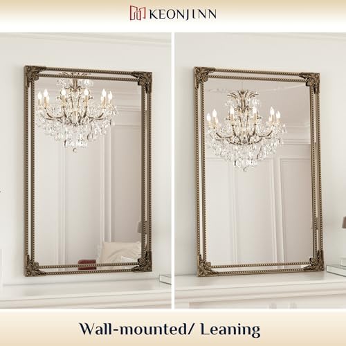 Keonjinn 48x24 Inch Gold Antique Vintage Mirror, Brass Baroque Mirror - Image 7