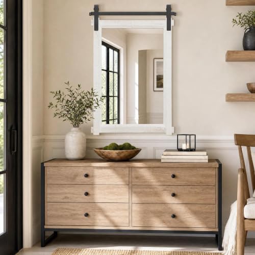 Besdomus Farmhouse Bathroom Vanity Mirror: 24"x36" White Rustic Barn Door - Image 5