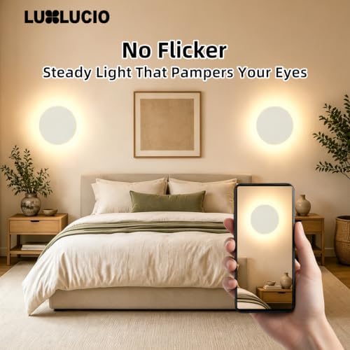 Hardwired 9" Round Backlit White Indoor LED Wall Sconce, 2 Pack - Image 6