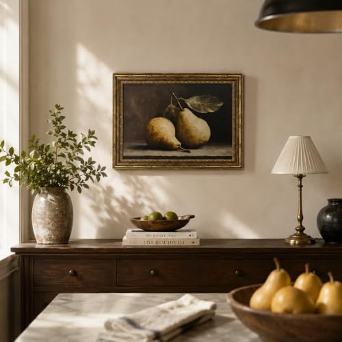 Vintage Gold Framed Pear Still Life Canvas Wall Art 9x11 Inch - Image 2