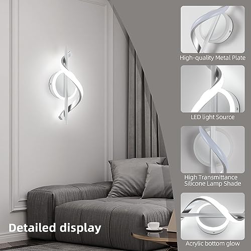 LED Wall Sconces Sets of 2, 12W LED Wall Lights, Modern Spiral Wall Sconces - Image 3