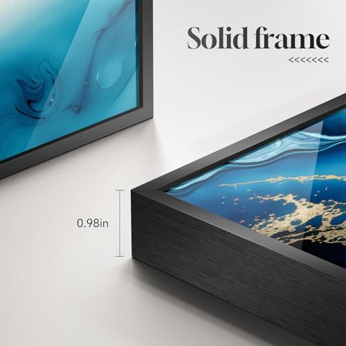 Large Framed Blue and Gold Abstract Wall Art - Image 3