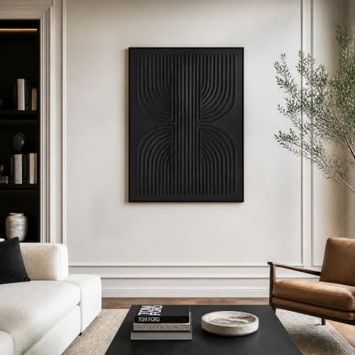 SAFERRYHOME Black Textured Carve Abstract Wall Art - Image 4