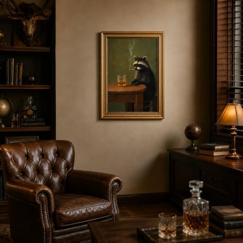 Gold Framed Raccoon Canvas Wall Art, Funny Animal Picture Wall Decor 11x9in - Image 5