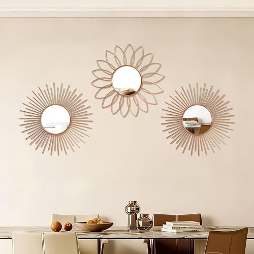 3 Pack Metal Mirrors for Wall Sunburst Wall Mirror Rose Gold Wall Art Décor - Image 6