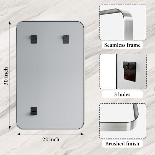 Bathroom Mirror for Wall, 30x22 Inch Rectangle Mirror, Matte Silver Metal - Image 2