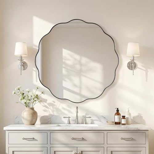ANDY STAR Chrome Round Wall Mirror 32 inch, Polished Metal Frame Circle by ANDYSTAR