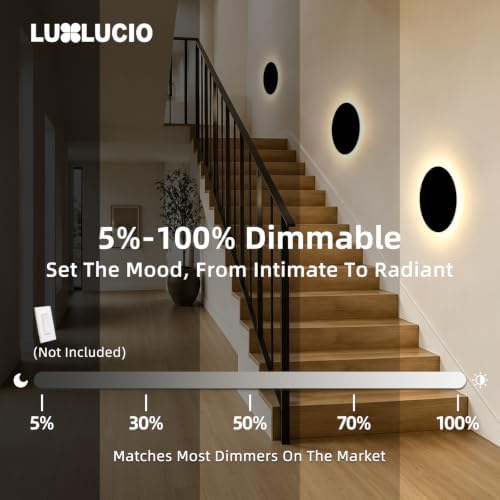 Hardwired 9" Round Backlit Black Modern Indoor LED Wall Sconce - Image 6