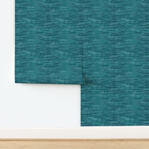 Spoonflower Faux Grasscloth Teal Peel and Stick Removable Wallpaper - Image 4
