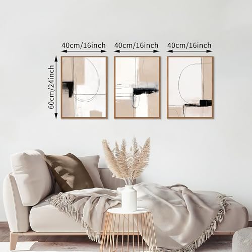 3 Pcs Framed Neutral Abstract Canvas Wall Art Prints Modern Decor 16"x24" - Image 4