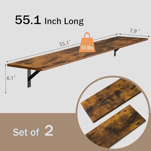 DINZI LVJ Long Wall Shelves, 55.1Inch Wooden Floating Shelves - Image 3