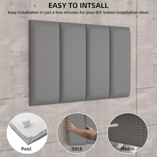 Peel and Stick Headboard Grey Upholstered Wall Panels, 4 Panels Sized 7.8" x - Image 5
