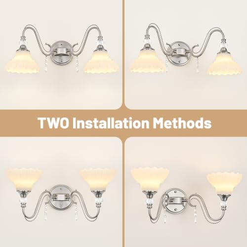 Brushed Nickel Bathroom Vanity Light, 2-Light Nickel Finish Wall Sconce - Image 3