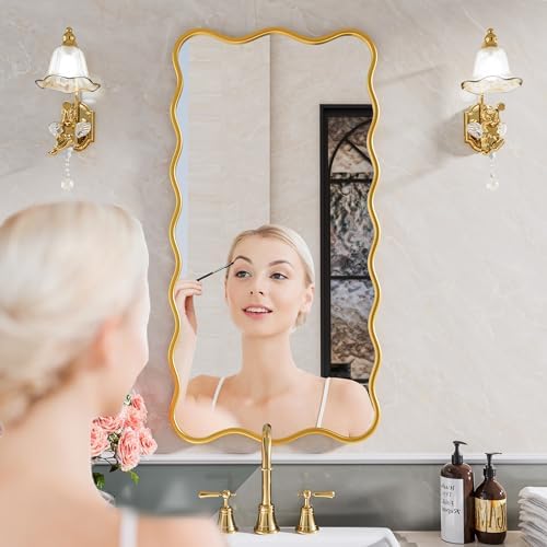 PROHOMEWARE 24x48 Gold Wavy Irregular Large Bathroom Mirror, Wall-Mounted - Image 4